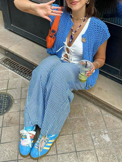 Loose Sleeveless Buttoned Pockets V-Neck Vest Outerwear