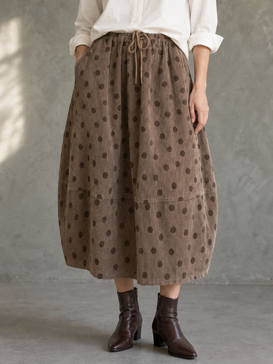 Split-Joint Polka-Dot Pockets Elasticity Drawstring Contrast Color Loose A-line Skirts