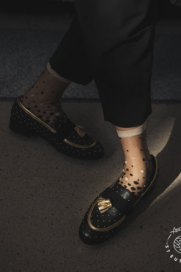 Gold Plumetis Sheer Socks