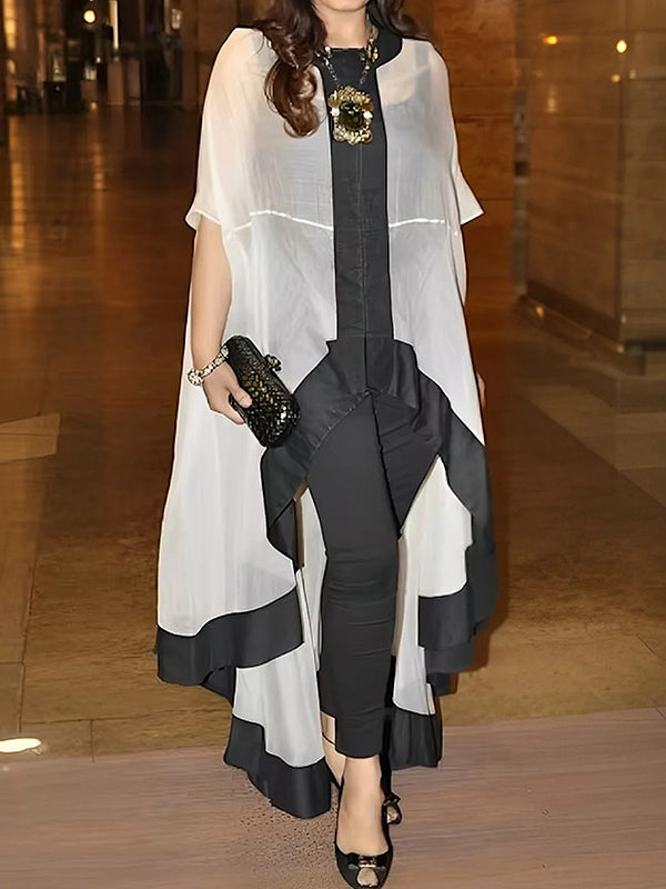 Chemisiers et chemises à col rond, manches chauve-souris, en gaze transparente, asymétriques et fendues 