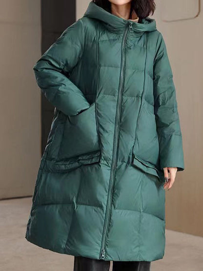 Daunenmantel mit langen Ärmeln, lockeren Taschen, einfarbiger Split-Joint-Kapuze 
