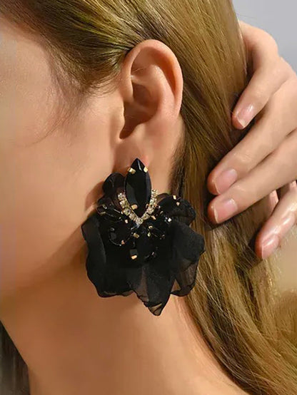 Flower Shape Drop Earrings BLACK One_size