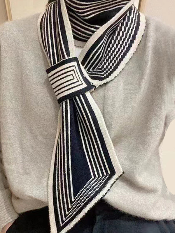 Contrast Color Keep Warm Velvet Scarf BLACK WHITE One_size