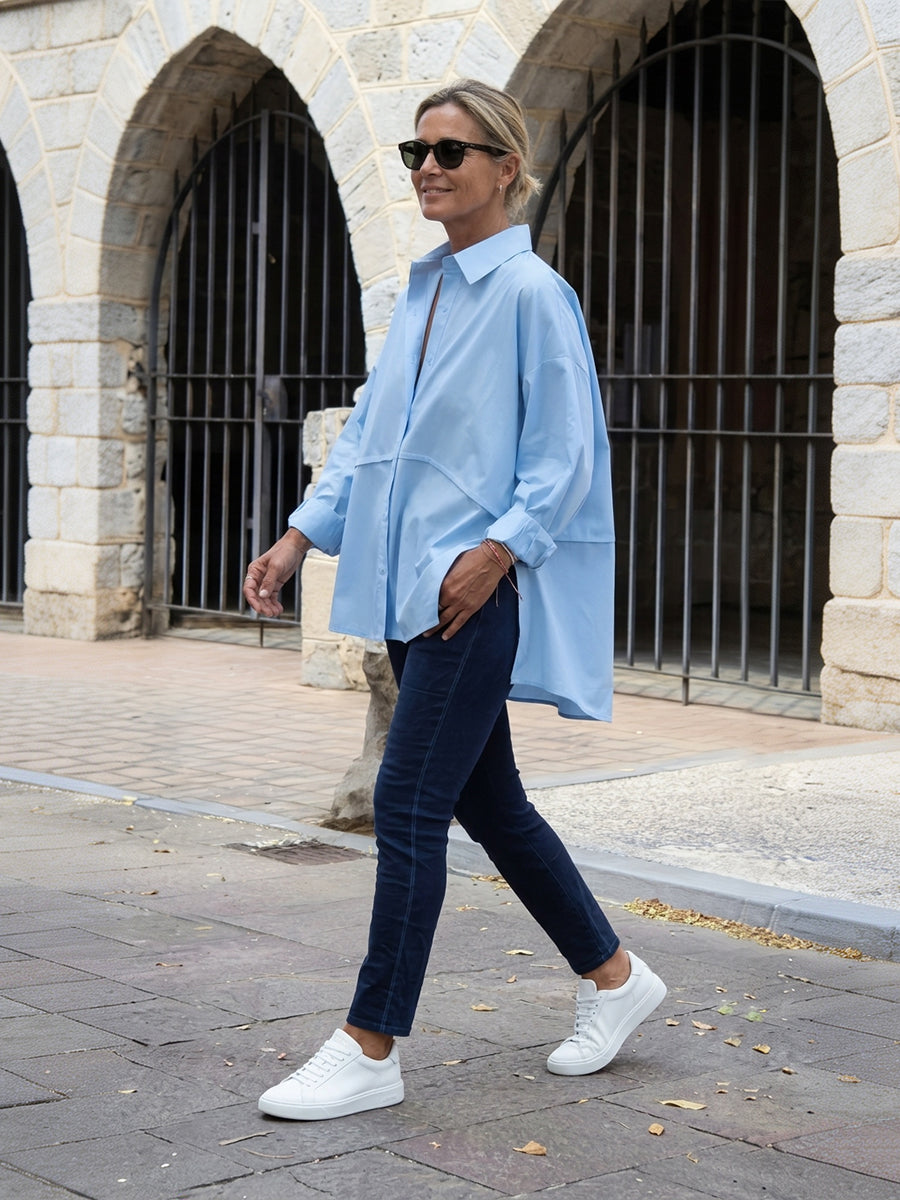 Split-Joint Solid Color Buttoned Loose Long Sleeves Lapel Blouses&shirts Tops