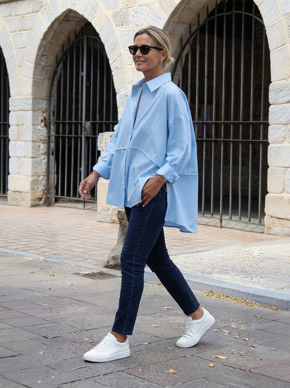 Split-Joint Solid Color Buttoned Loose Long Sleeves Lapel Blouses&shirts Tops