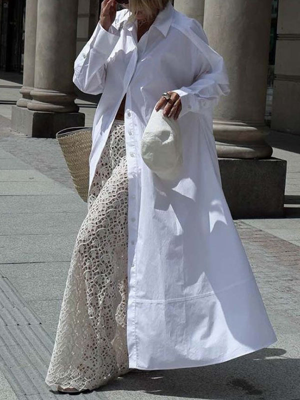 Split-Joint Lapel Maxi Dress with Long Sleeves