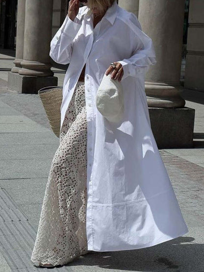 Split-Joint Lapel Maxi Dress with Long Sleeves