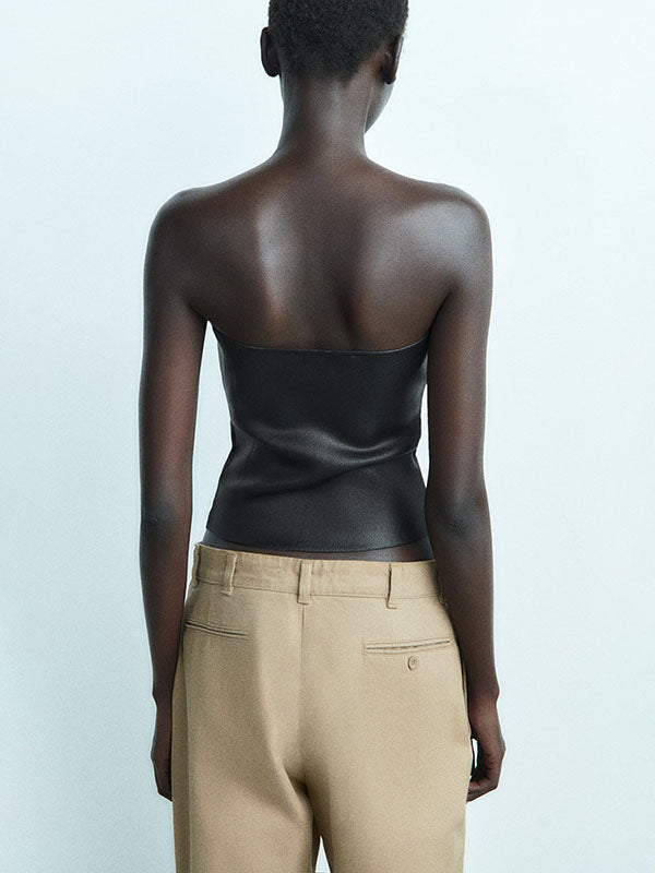 Skinny Sleeveless Shiny Solid Color Tube Vest Top