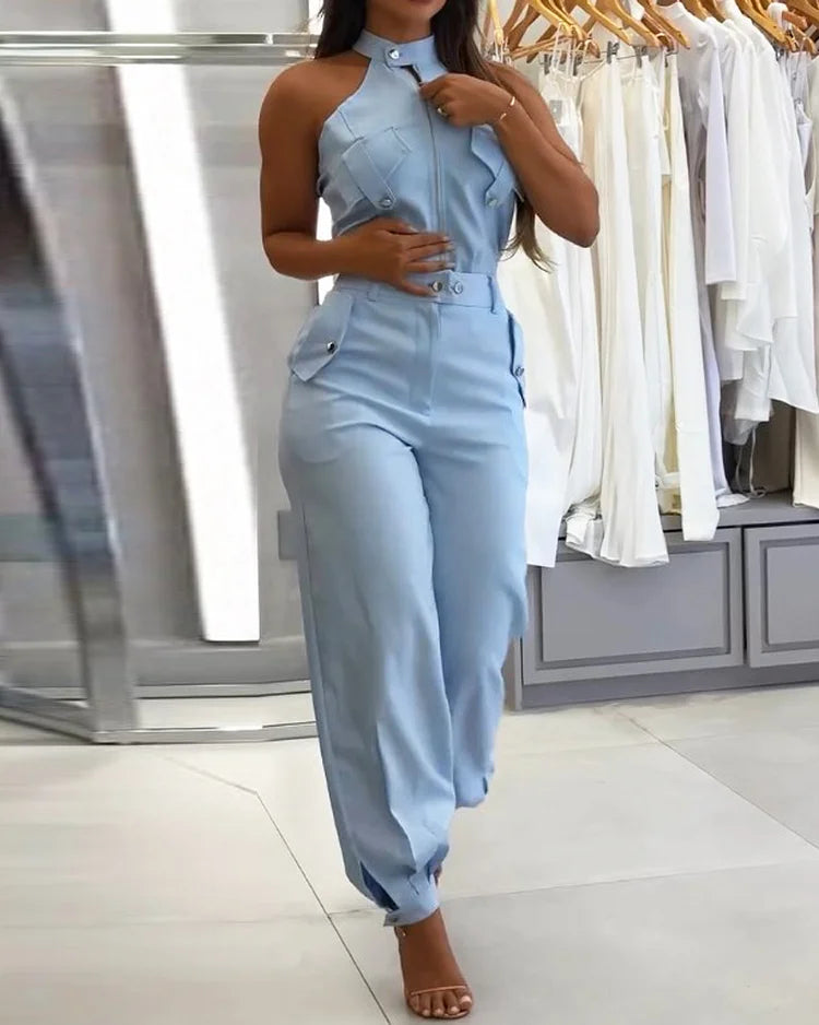 Round neck zipper fashion suit