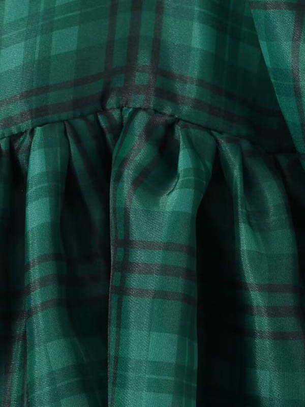 A-Line High Waisted Plaid Pleated Square-Neck Mini Dresses