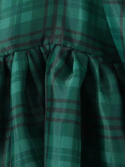 A-Line High Waisted Plaid Pleated Square-Neck Mini Dresses