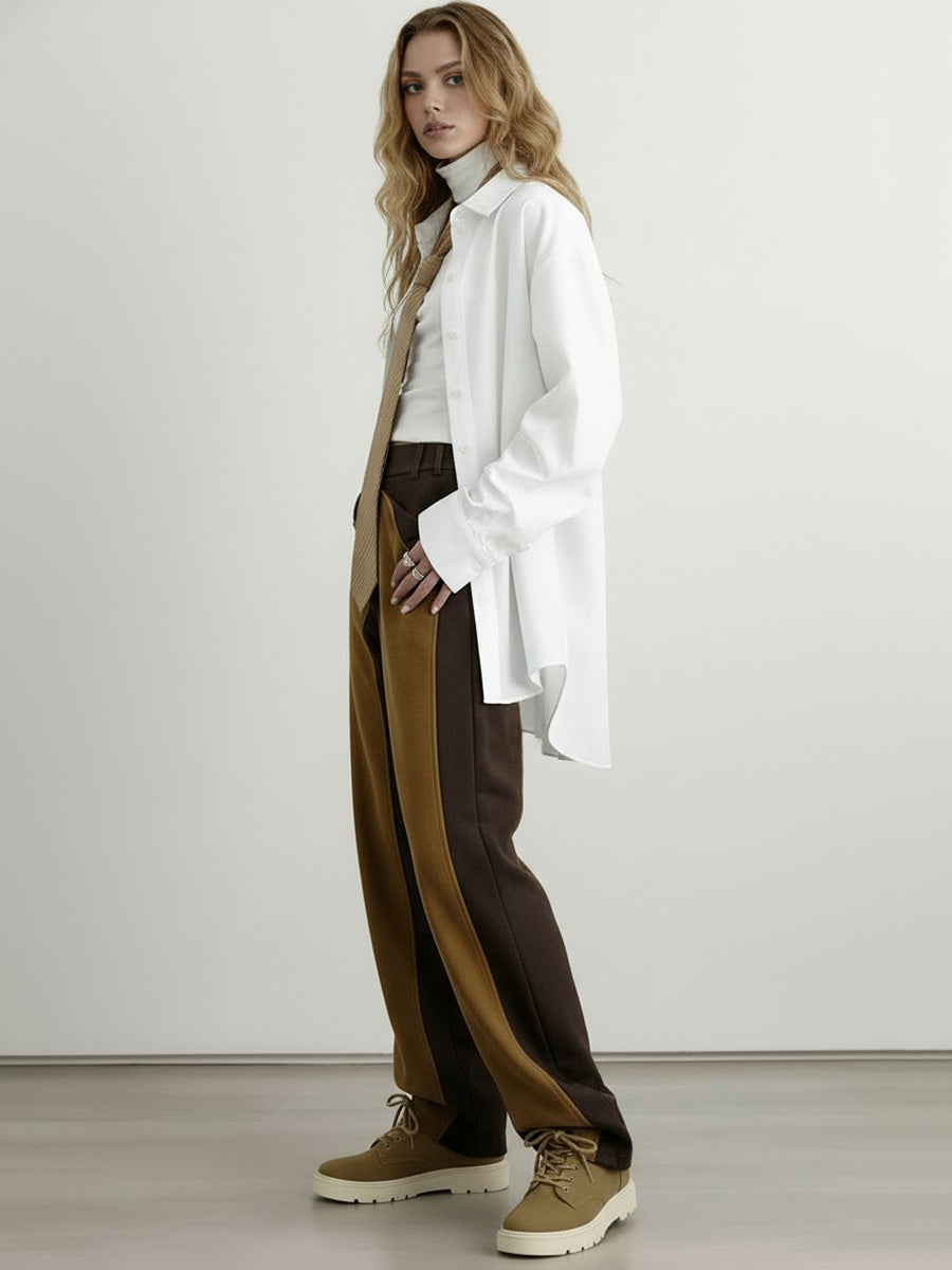 High Waisted Irregularity Contrast Color Split-Joint Pants
