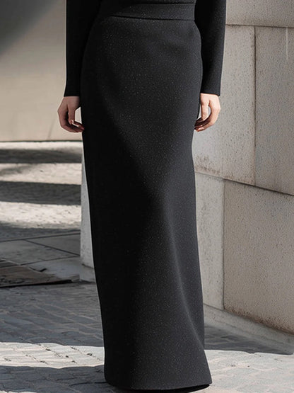 Long Sleeves Loose Solid Color Split-Joint Round-Neck Maxi Dresses