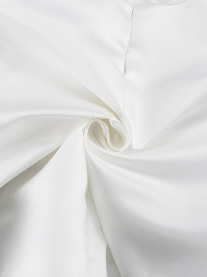 Loose Puff Sleeves Hollow Solid Color Split-Joint Round-Neck Blouses