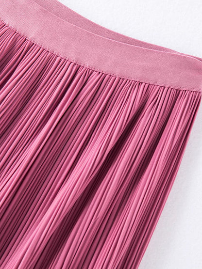 A-Line Loose Elasticity Pleated Solid Color Split-Joint Skirts