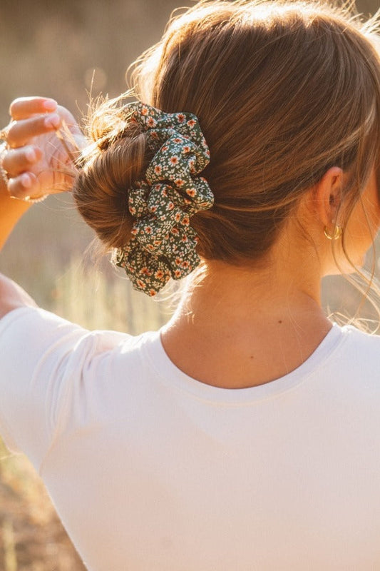 Green Floral Jumbo Scrunchie