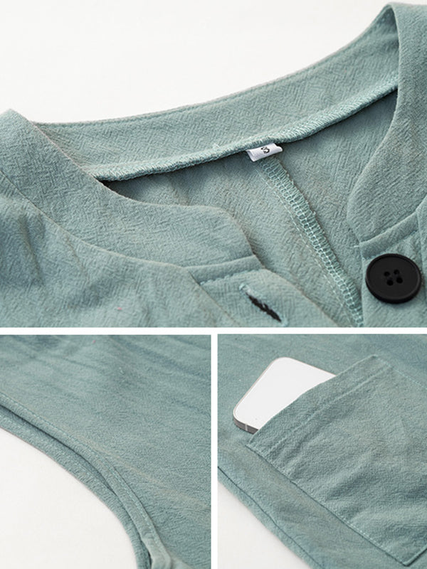 Combinaisons amples sans manches à col en V et à fentes 