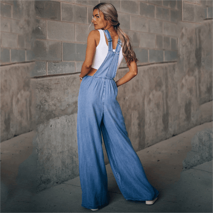 Indie | Women's Denim Overalls Wide Leg Bib Jumpsuit Casual