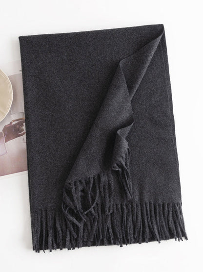 Keep Warm Solid Color Tasseled Shawl&Scarf DEEP GRAY One_size