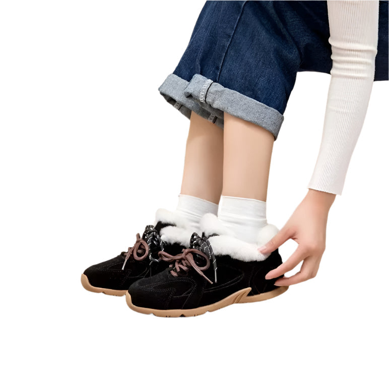 Women Genuine Leather Fur Training Shoes | Winter Velvet Fur Sneakers
