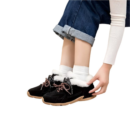 Women Genuine Leather Fur Training Shoes | Winter Velvet Fur Sneakers