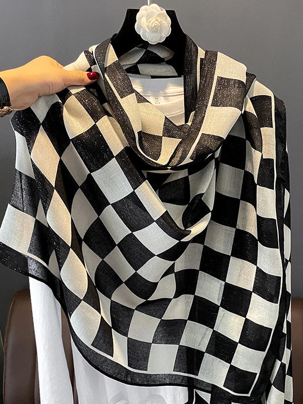 Écharpe imprimée à carreaux de couleur contrastée simple et tendance 