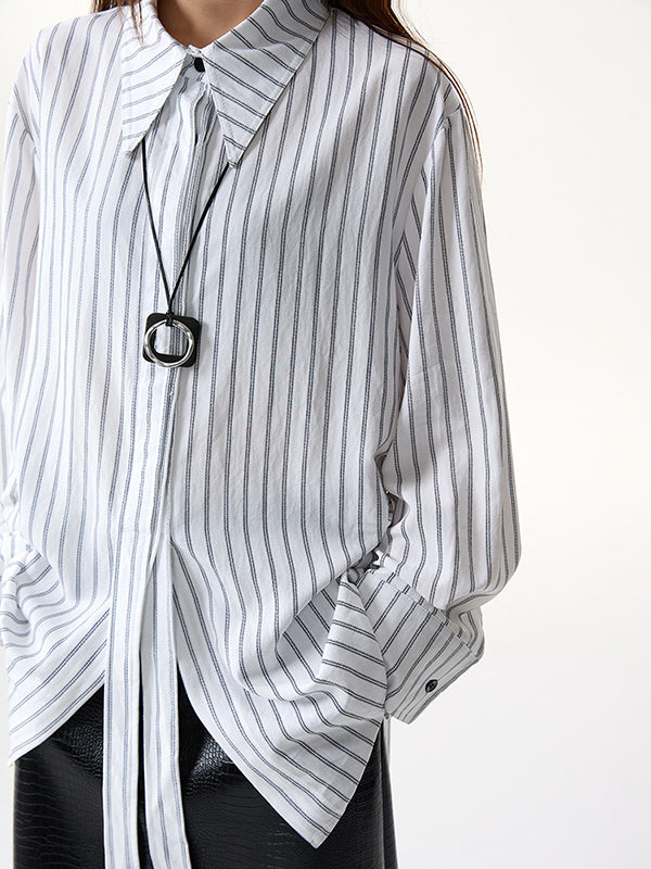 Long Sleeves Loose Striped Lapel Collar Blouses&Shirts Tops