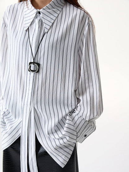 Long Sleeves Loose Striped Lapel Collar Blouses&Shirts Tops