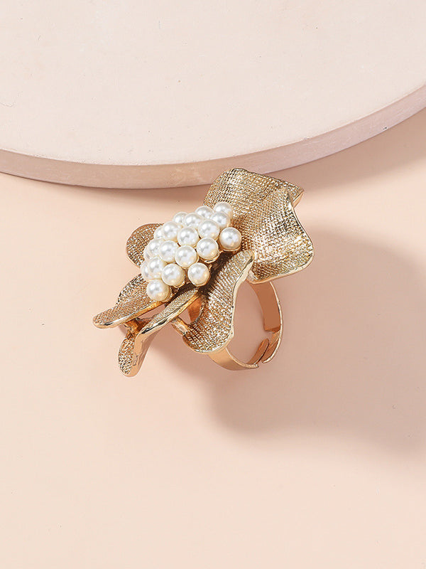 Bagues ajustables en forme de fleur avec strass et paillettes 