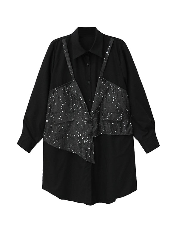 False Two Hipster Asymmetric Split-Joint Textured Lapel Collar Mini Dresses