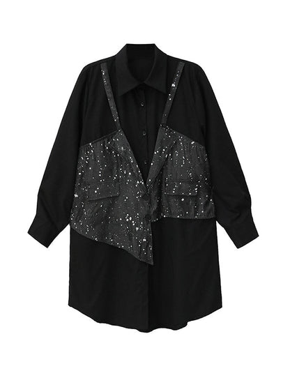 False Two Hipster Asymmetric Split-Joint Textured Lapel Collar Mini Dresses