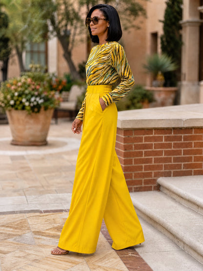 Solid Color Pockets Pleated No Belt Wide Leg Loose Trousers Pants（No belt）