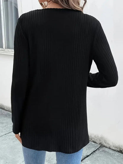 Long Sleeves Loose Beaded Solid Color Collarless Cardigan Tops