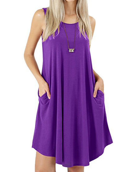 Loose Pockets Sleeveless Solid Color Spaghetti-Neck Mini Dresses