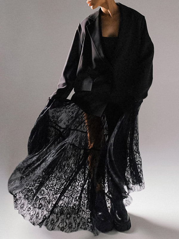 A-Line High Waisted Gauze Pleated See-Through Split-Joint Skirts