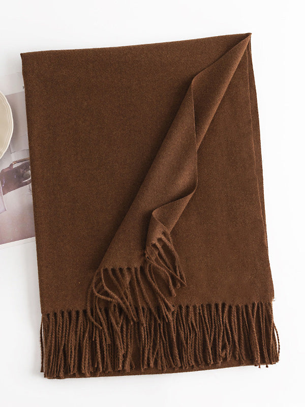 Keep Warm Solid Color Tasseled Shawl&Scarf BROWN One_size