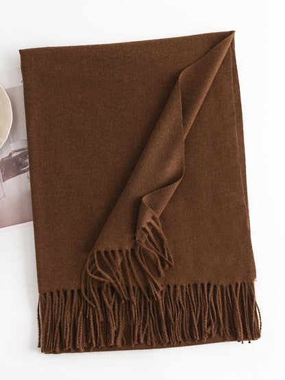 Keep Warm Solid Color Tasseled Shawl&Scarf BROWN One_size