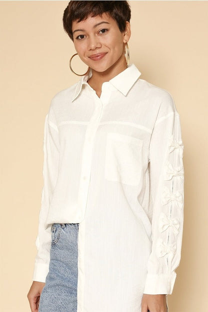 Bow Sleeve Button Up Shirt