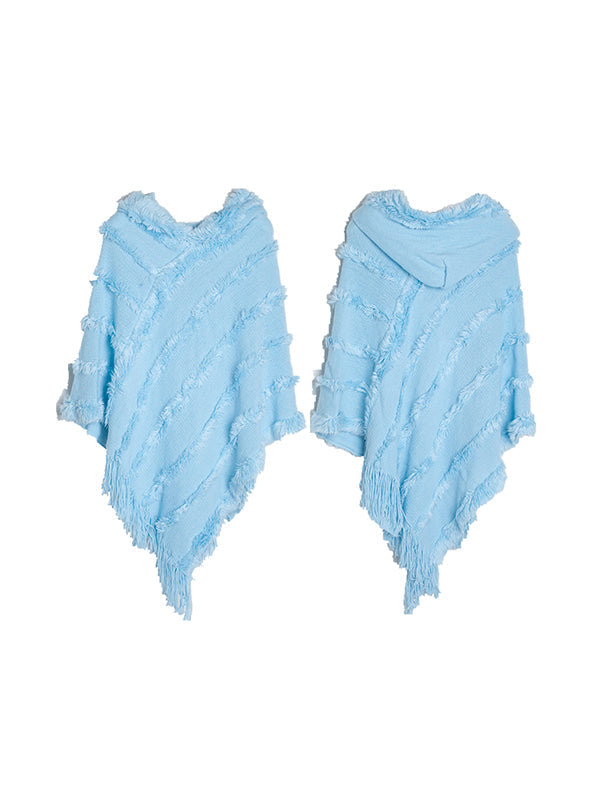Hooded Keep Warm Solid Color Tasseled Cape Shawl&Cloak