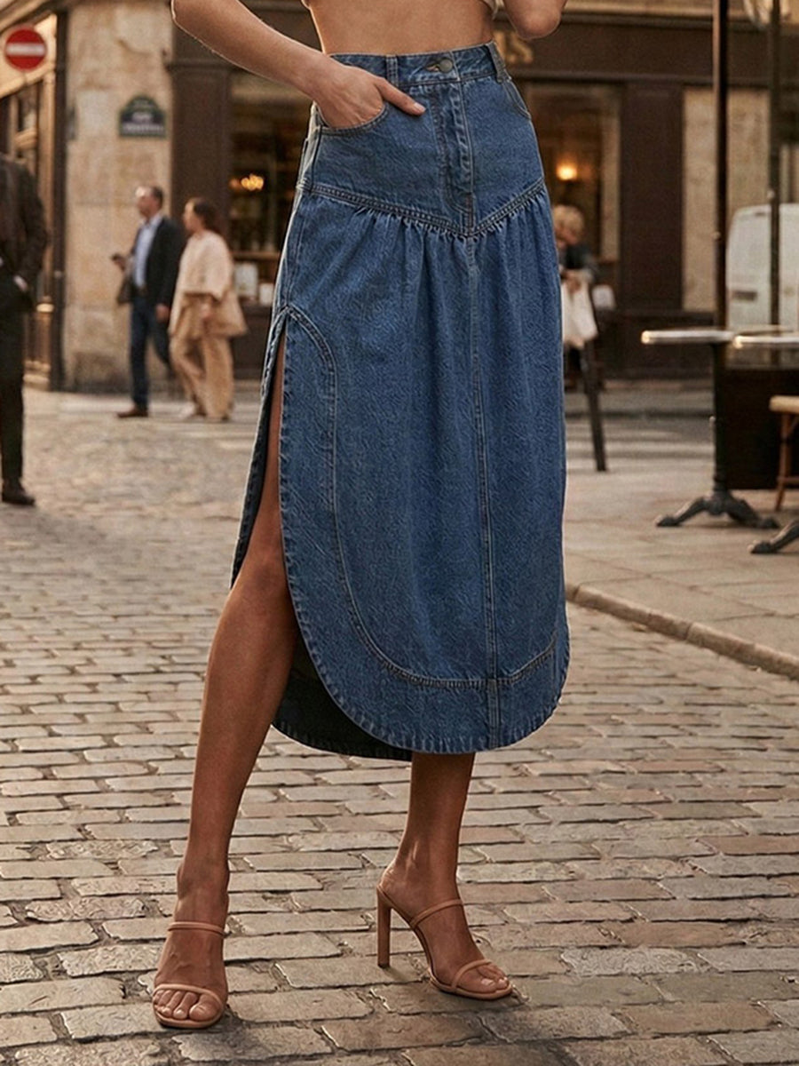 A-line High Waisted Pleated Pockets Split-Joint Split-side Skirts Bottoms
