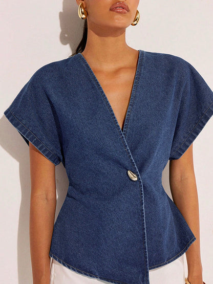 Raglan Sleeve Split-Joint V-Neck Blouses&Shirts Tops