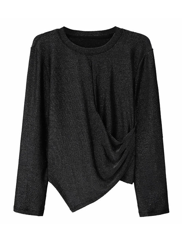 Hipster Long Sleeves Asymmetric Solid Color Round-Neck T-Shirts Tops