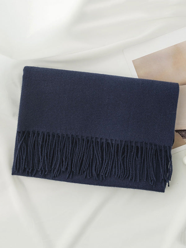 Keep Warm Solid Color Tasseled Shawl&Scarf NAVY BLUE One_size