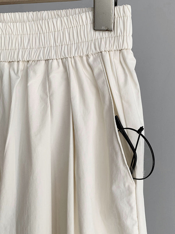 High Waisted Loose Elasticity Pleated Solid Color Split-Joint Pants Trousers