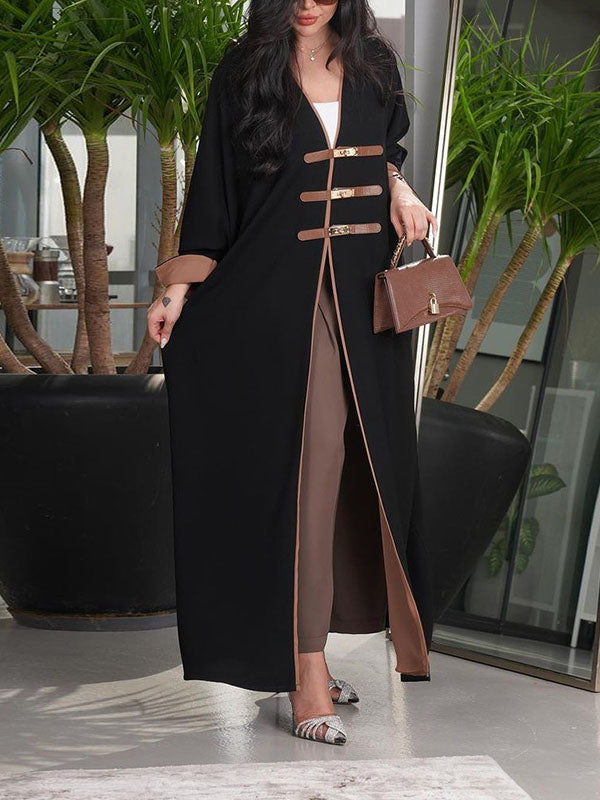 Loose Contrast Color Muslim Split-Joint V-neck Cover-Ups Tops Muslim Abaya