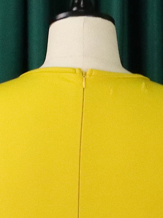 Irregular Clipping Plus Size Belted Solid Color Round-Neck Midi Dresses