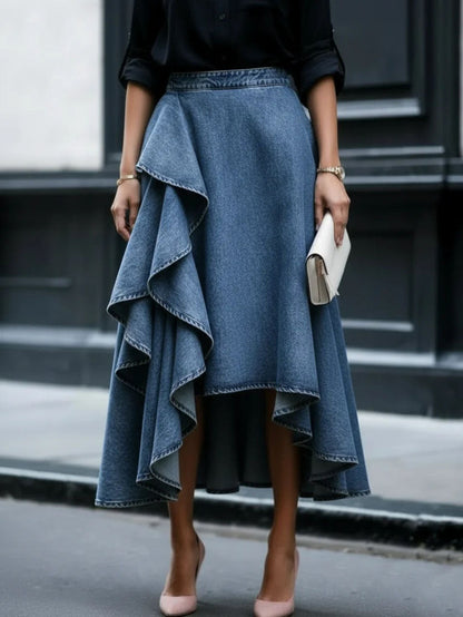 A-Line High Waisted Pleated Ruffled Solid Color Skirts Bottoms