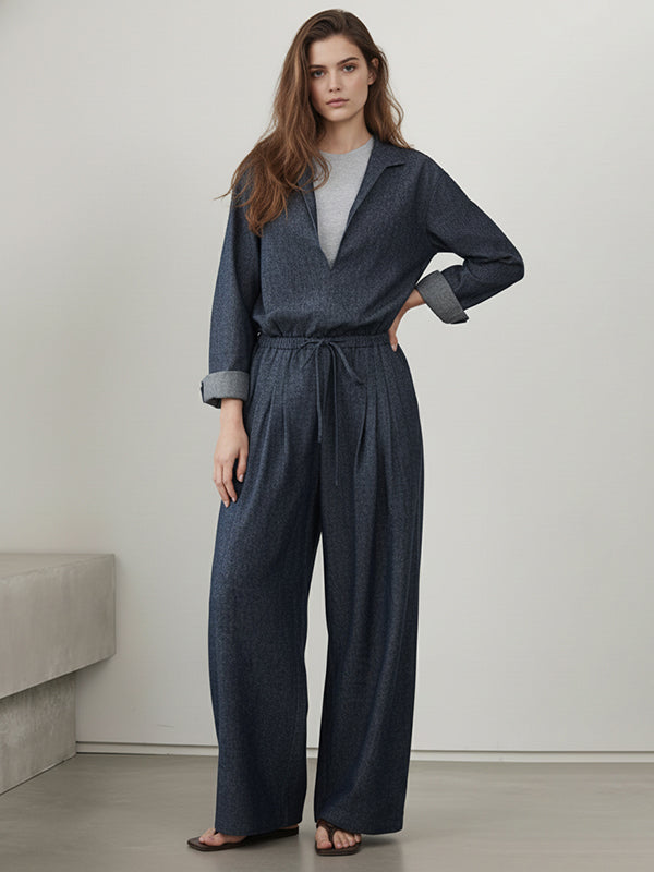 False Two Long Sleeves Contrast Color Lapel Collar Blouses&Shirts Tops