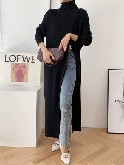 Original Loose Solid Color Split-Front Sweater Dress