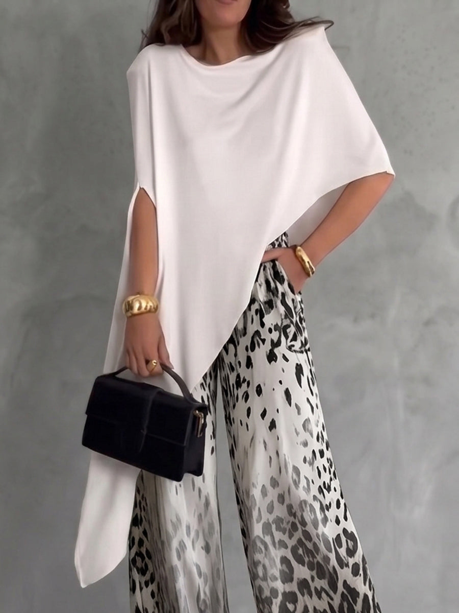 Batwing Sleeves Loose Asymmetric Solid Color Round-Neck Blouses&Shirts Tops